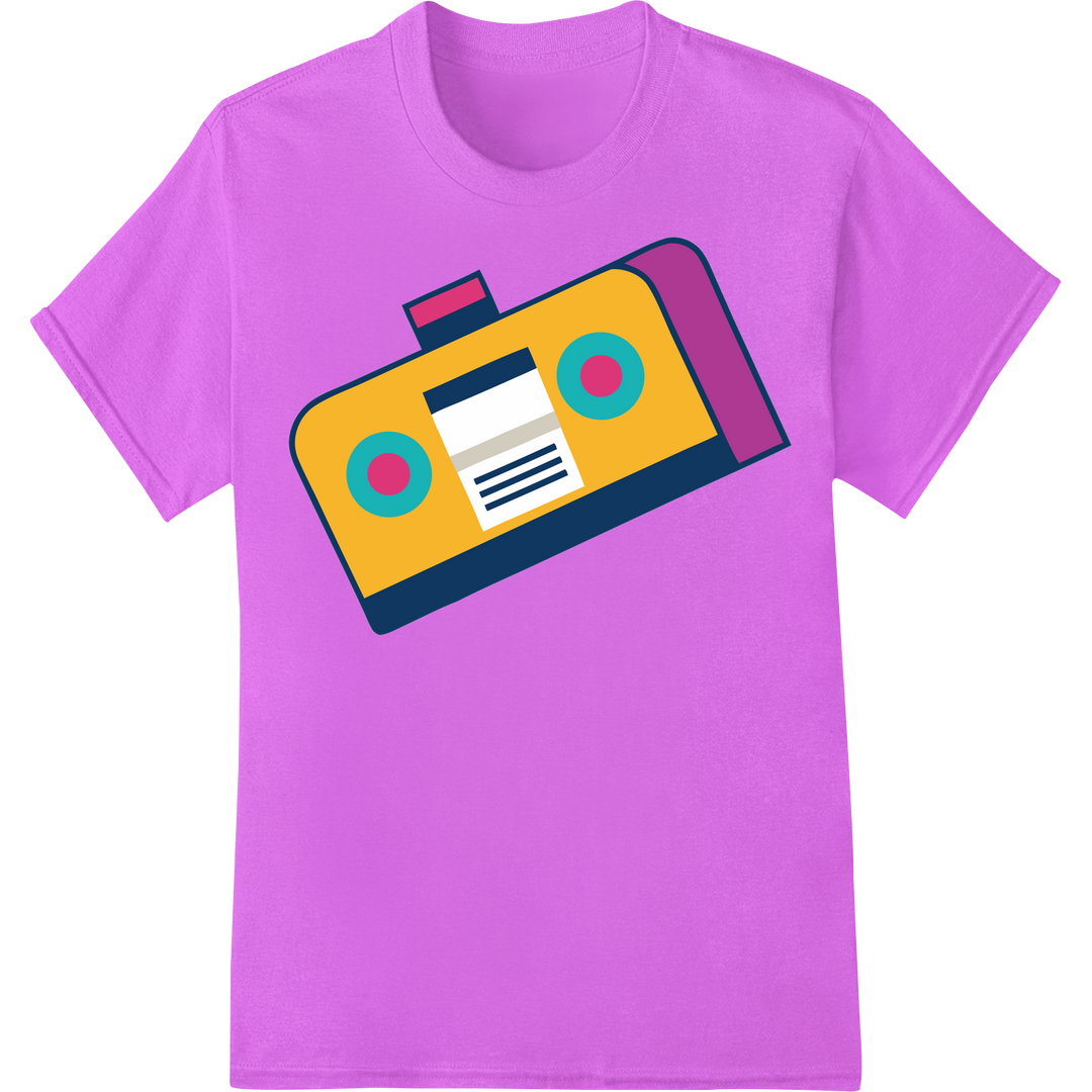 Retro 90s Boombox DTF Print Heat Transfer | Neon Vintage on purple shirt - SUPERDTF-DTF Prints-DTF Transfers-Custom DTF Prints