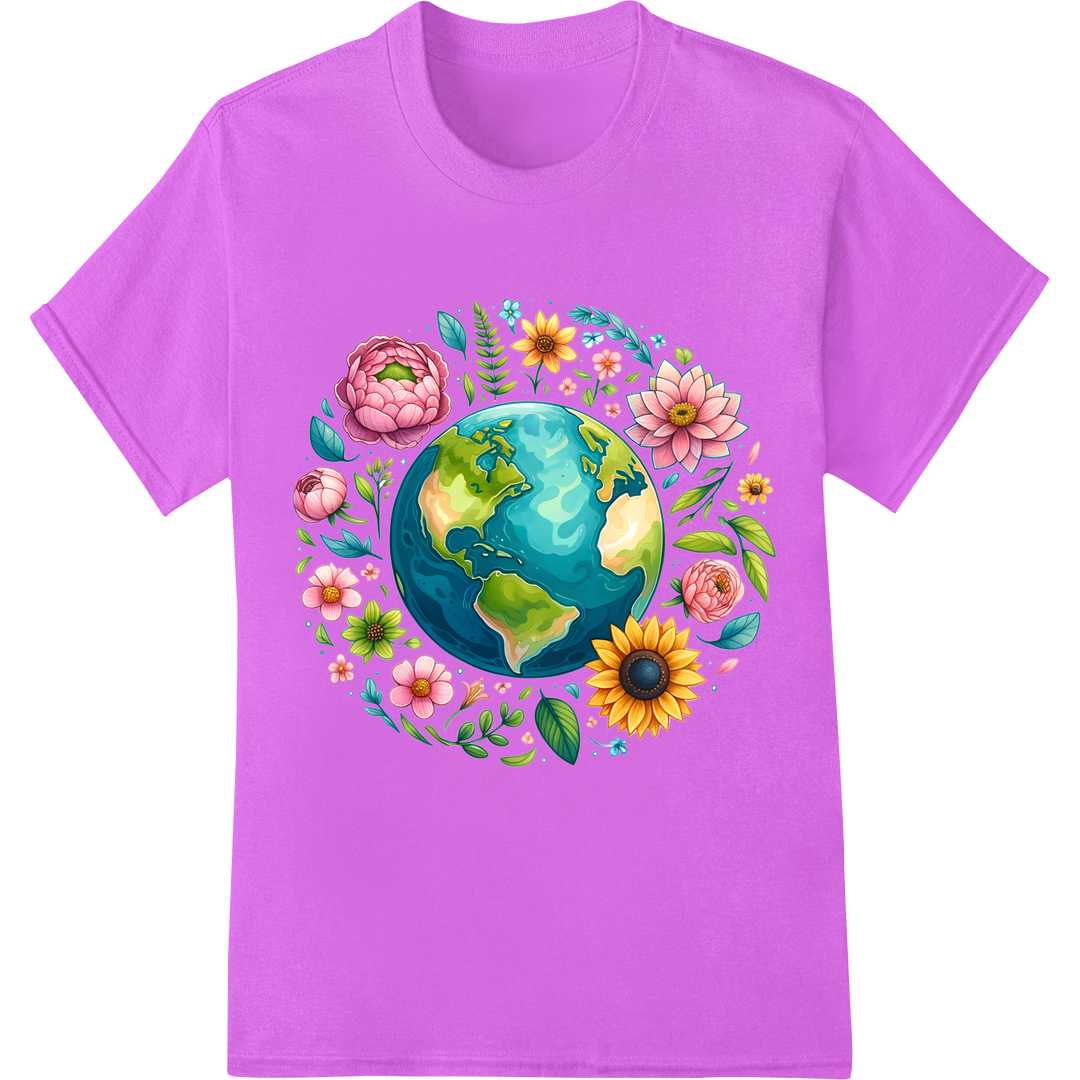 Vibrant Earth Day DTF Heat Transfer Print | Eco-Friendly on purple shirt - SUPERDTF-DTF Prints-DTF Transfers-Custom DTF Prints