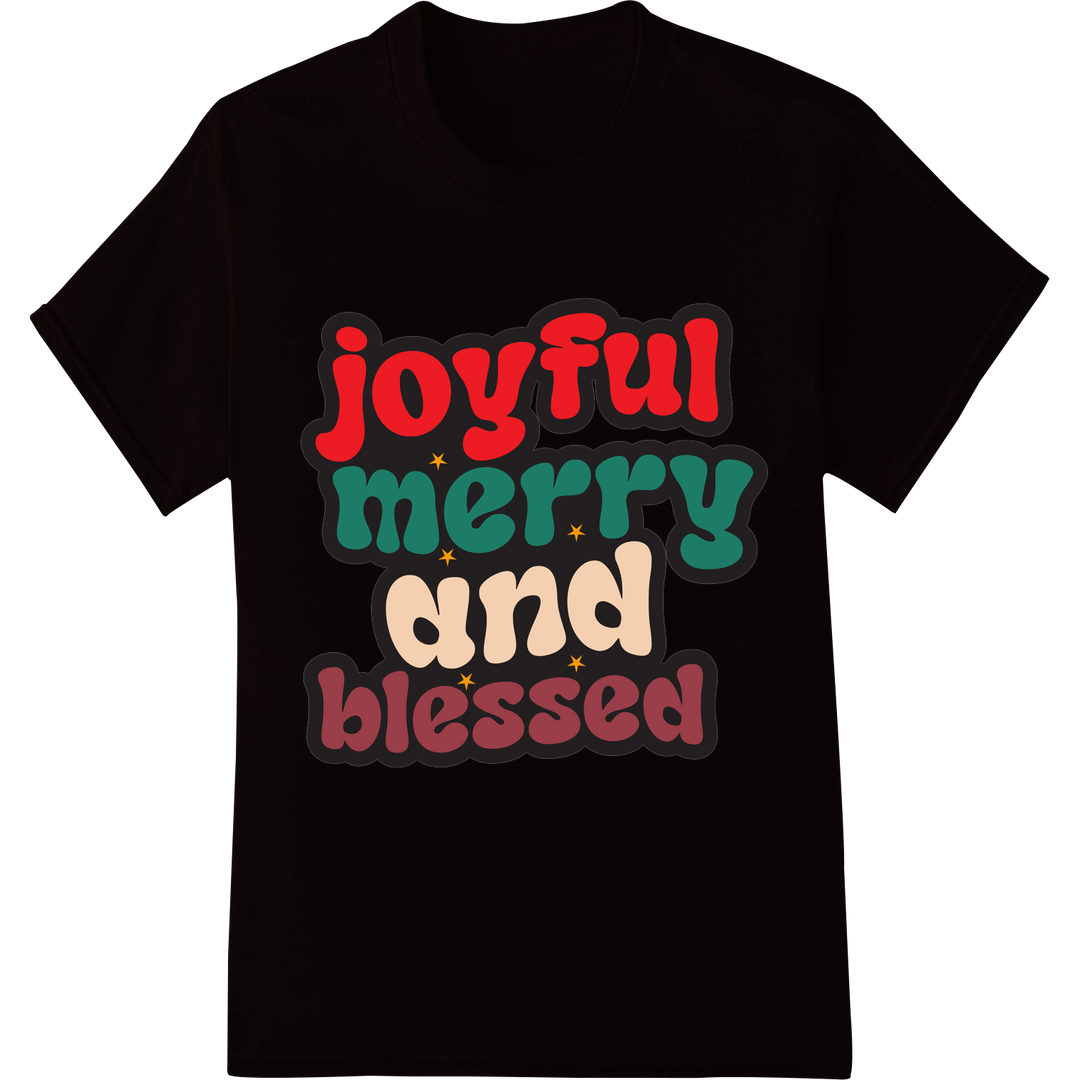 Joyful Merry Blessed: Festive Christmas DTF Print Transfer on black shirt - SUPERDTF-DTF Prints-DTF Transfers-Custom DTF Prints