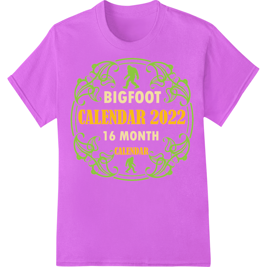 Bigfoot Calendar 2022: 16 Months of Mythical Fun on purple shirt - SUPERDTF-DTF Prints-DTF Transfers-Custom DTF Prints