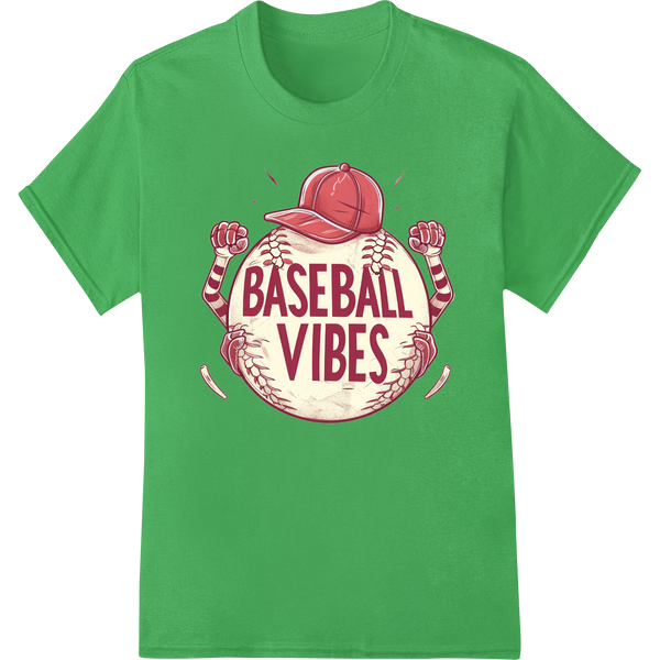 Vintage Baseball Vibes DTF Print Heat Transfer | Super DTF on green shirt - SUPERDTF-DTF Prints-DTF Transfers-Custom DTF Prints