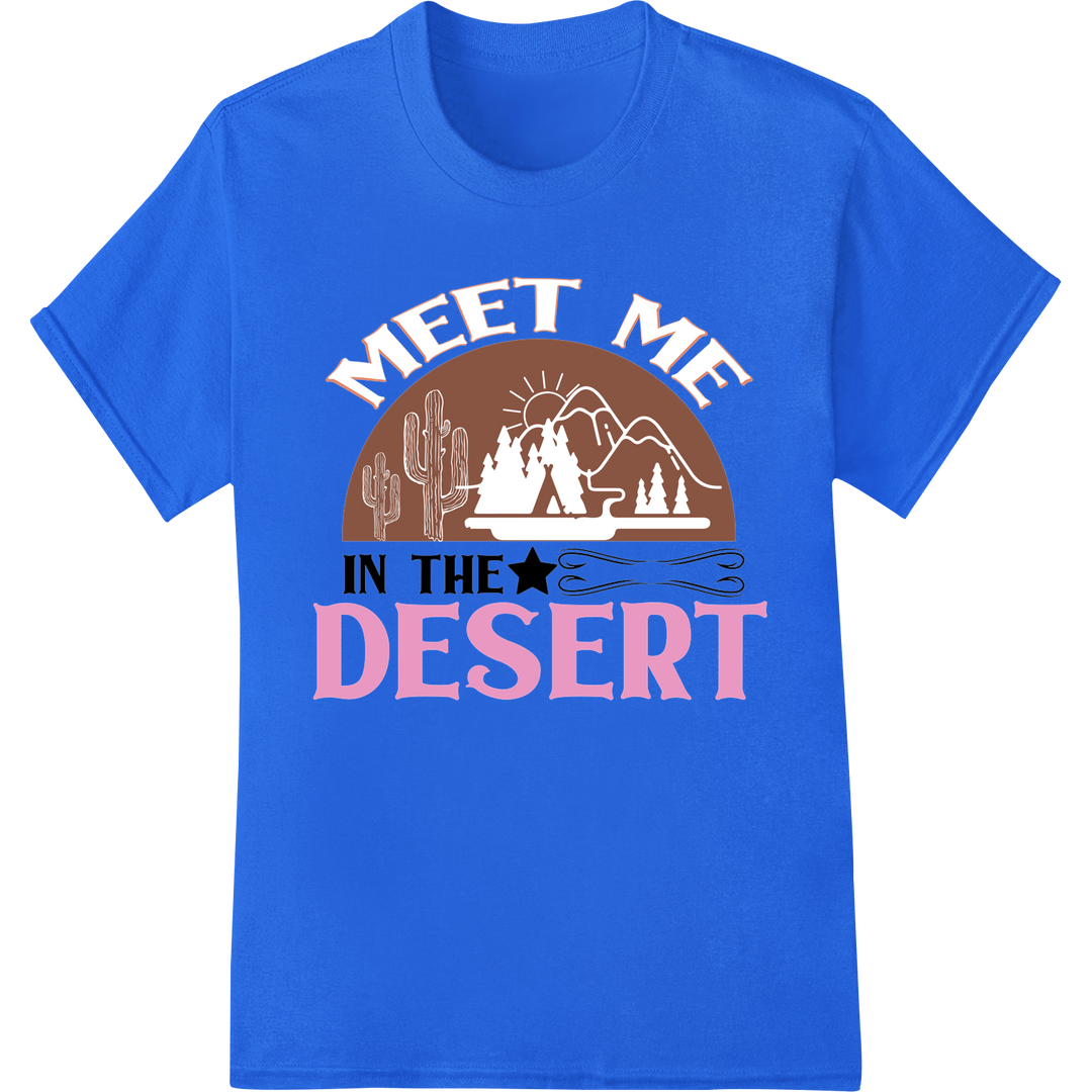 Embark on a Desert Adventure with This Striking DTF Print on blue shirt - SUPERDTF-DTF Prints-DTF Transfers-Custom DTF Prints