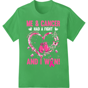 Victorious Cancer Survivor Pink Heart DTF Print Heat Transfer on green shirt - SUPERDTF-DTF Prints-DTF Transfers-Custom DTF Prints