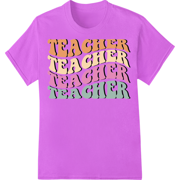 Retro 'Teacher' DTF Print Heat Transfer | Bold Vintage Style on purple shirt - SUPERDTF-DTF Prints-DTF Transfers-Custom DTF Prints