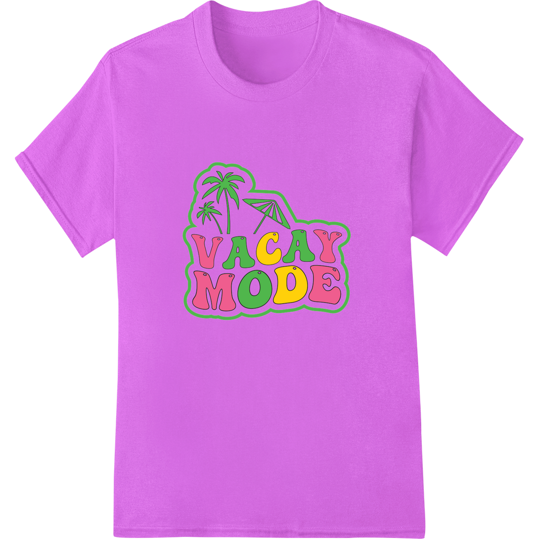 Bold 'VACAY MODE' DTF Print Heat Transfer | Summer Vibes on purple shirt - SUPERDTF-DTF Prints-DTF Transfers-Custom DTF Prints