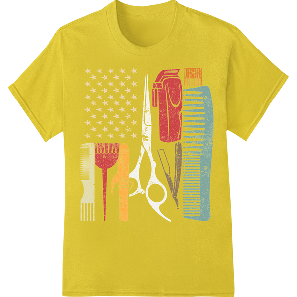 Vintage Barber Tools Heat Transfer | Father's Day Gift on yellow shirt - SUPERDTF-DTF Prints-DTF Transfers-Custom DTF Prints