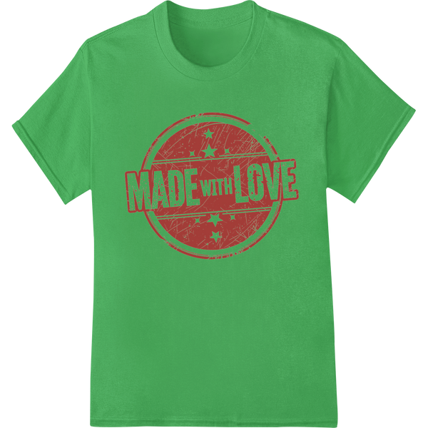 Made with Love: Vintage Valentine's Day DTF Print Transfer on green shirt - SUPERDTF-DTF Prints-DTF Transfers-Custom DTF Prints