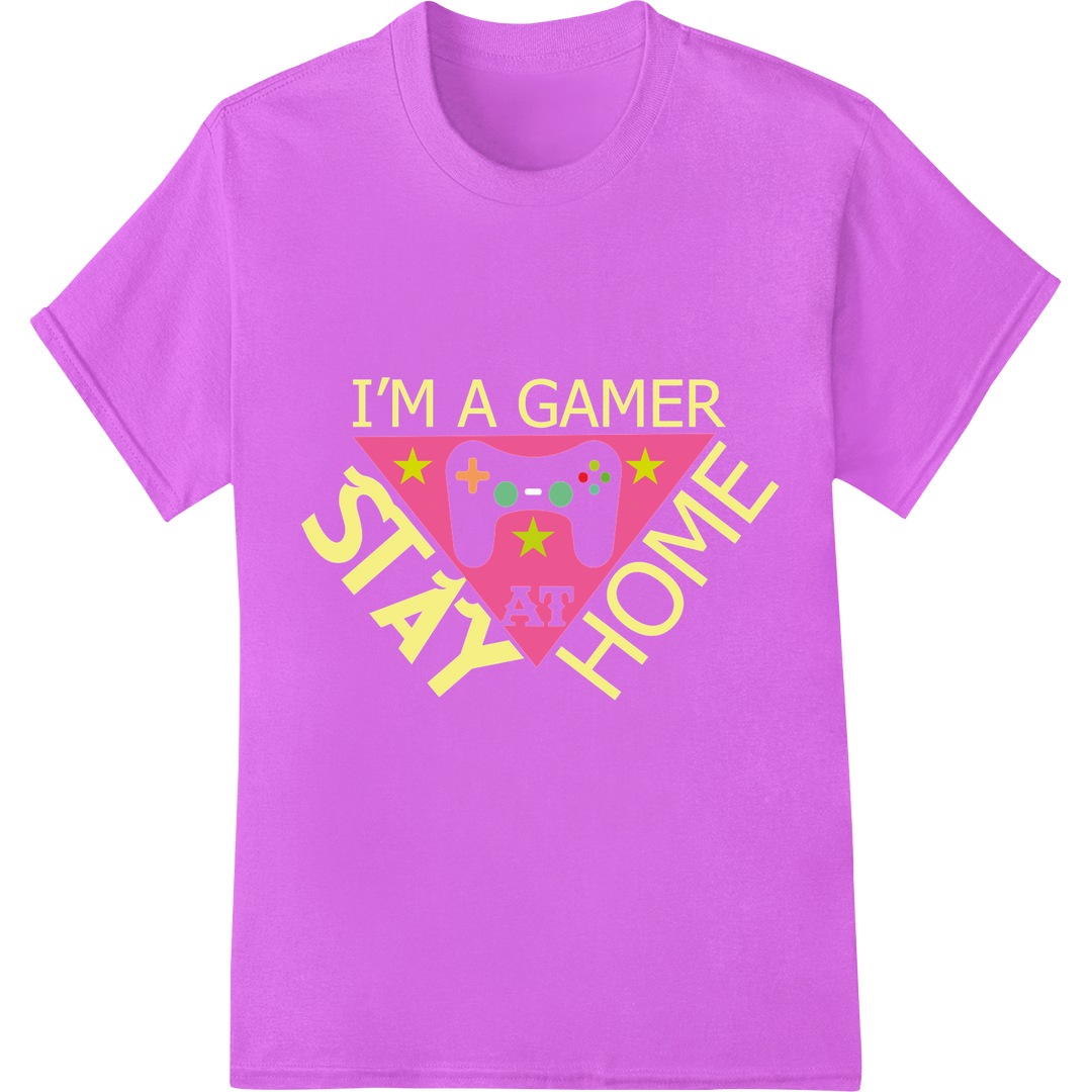 Retro Gamer At Home | Bold Gaming DTF Print Heat Transfer on purple shirt - SUPERDTF-DTF Prints-DTF Transfers-Custom DTF Prints