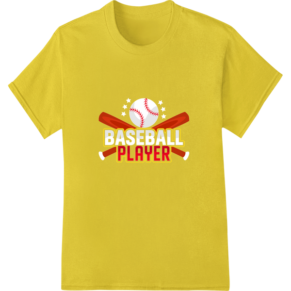 Bold 'Baseball Player' DTF Print Heat Transfer | Super DTF on yellow shirt - SUPERDTF-DTF Prints-DTF Transfers-Custom DTF Prints