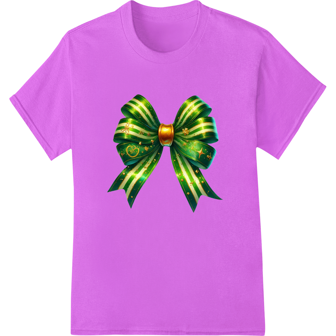 Festive St. Patrick's Day Bow Heat Transfer Design on purple shirt - SUPERDTF-DTF Prints-DTF Transfers-Custom DTF Prints