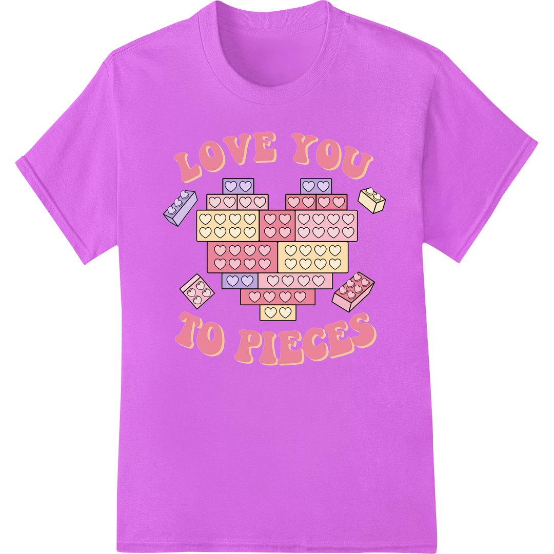 Quirky 'Love You to Pieces' Valentine's Day DTF Print on purple shirt - SUPERDTF-DTF Prints-DTF Transfers-Custom DTF Prints