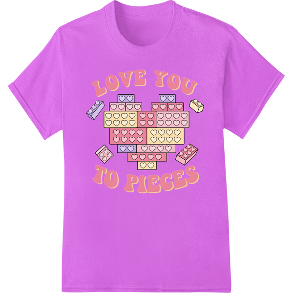 Quirky 'Love You to Pieces' Valentine's Day DTF Print on purple shirt - SUPERDTF-DTF Prints-DTF Transfers-Custom DTF Prints