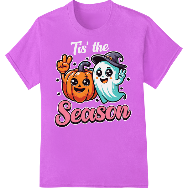 Friendly Halloween Ghost & Pumpkin - Cute Kids Design on purple shirt - SUPERDTF-DTF Prints-DTF Transfers-Custom DTF Prints