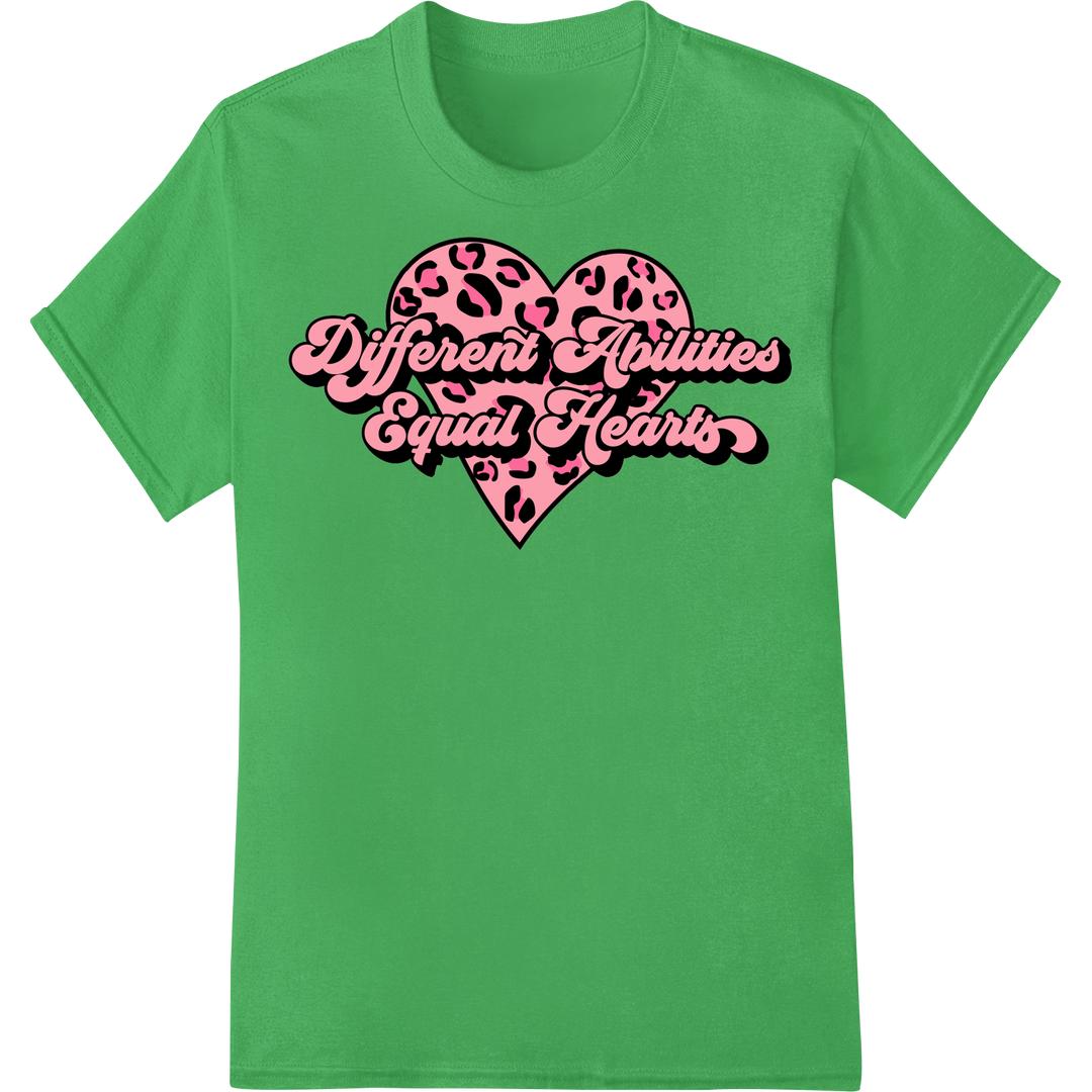 Empower Autism: Different Abilities Equal Hearts DTF Print on green shirt - SUPERDTF-DTF Prints-DTF Transfers-Custom DTF Prints