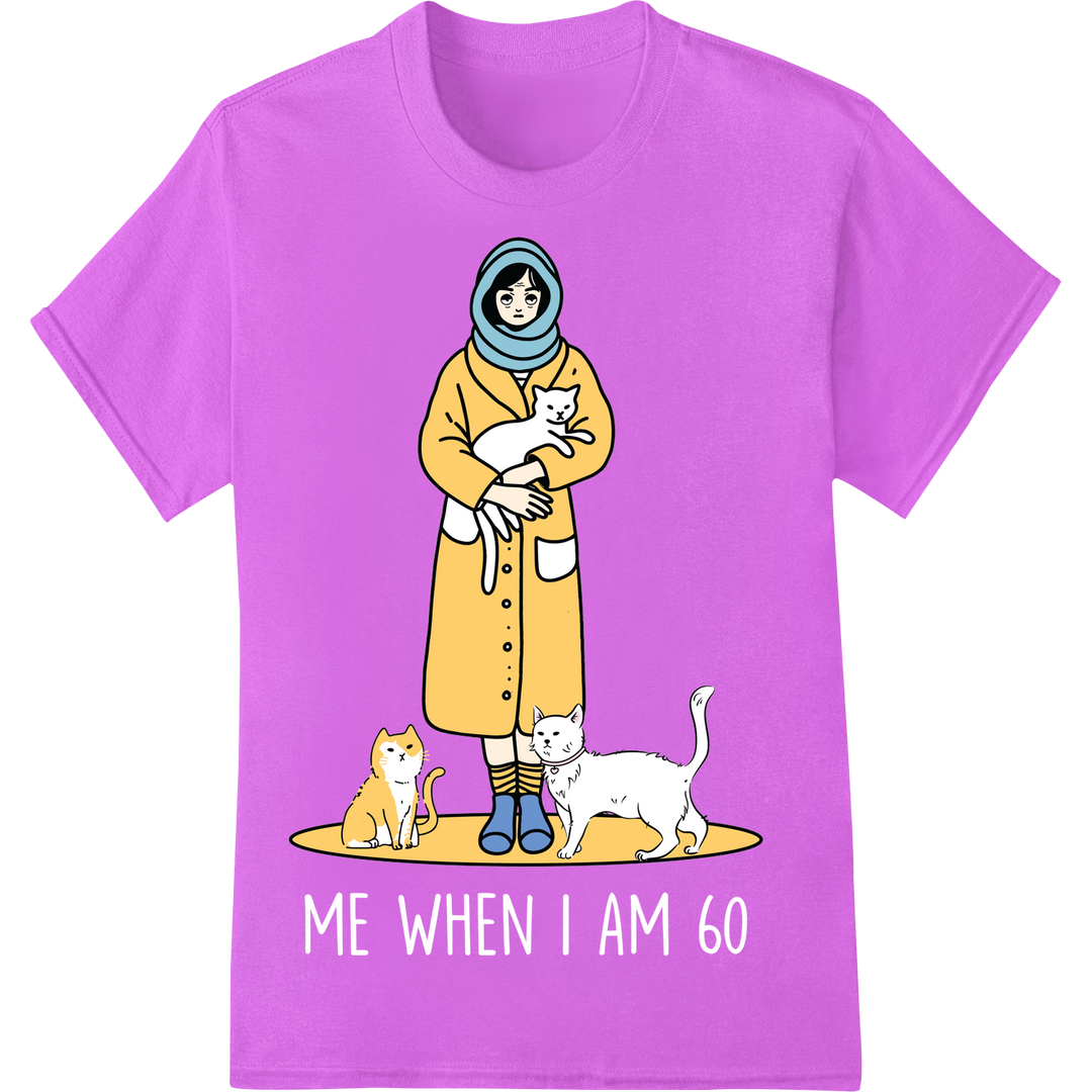 Adorable Cat in Hijab: Playful DTF Cartoon Print Transfer on purple shirt - SUPERDTF-DTF Prints-DTF Transfers-Custom DTF Prints