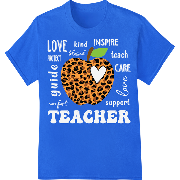 Leopard Print Apple Heart DTF Transfer for Back to School on blue shirt - SUPERDTF-DTF Prints-DTF Transfers-Custom DTF Prints