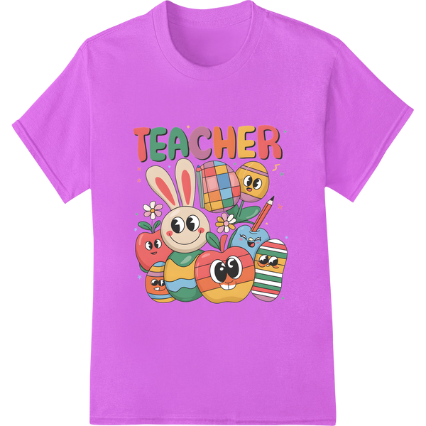 Retro Teacher Easter Joy: Adorable DTF Print Transfer on purple shirt - SUPERDTF-DTF Prints-DTF Transfers-Custom DTF Prints