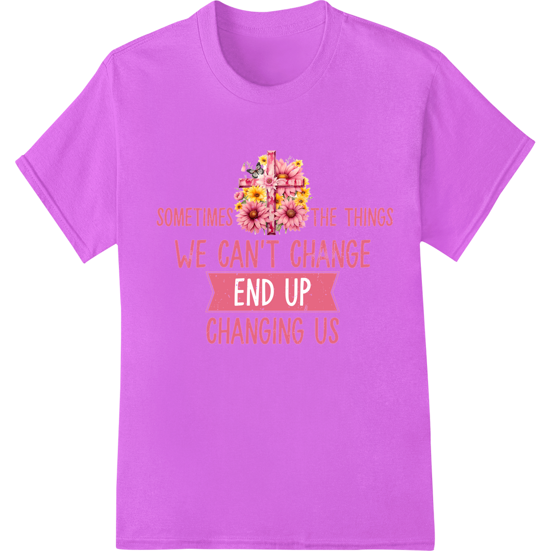 Empowering Breast Cancer Awareness DTF Print Heat Transfer on purple shirt - SUPERDTF-DTF Prints-DTF Transfers-Custom DTF Prints