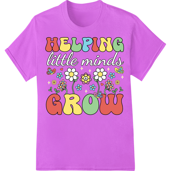 Retro 'Helping Little Minds Grow' Teacher DTF Print Transfer on purple shirt - SUPERDTF-DTF Prints-DTF Transfers-Custom DTF Prints