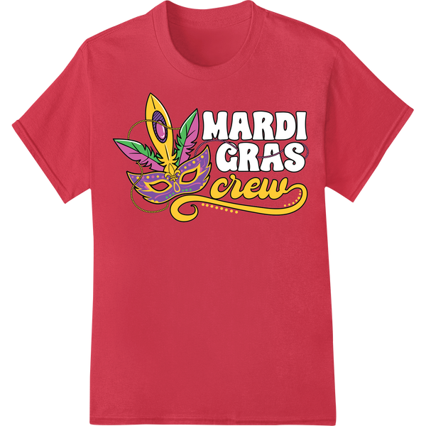 Vibrant Mardi Gras Mask DTF Print | Festive Heat Transfer on red shirt - SUPERDTF-DTF Prints-DTF Transfers-Custom DTF Prints