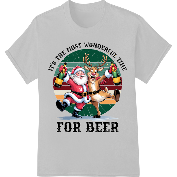 Naughty Santa's Beer Sleigh: Festive Fun DTF Print Transfer on white shirt - SUPERDTF-DTF Prints-DTF Transfers-Custom DTF Prints