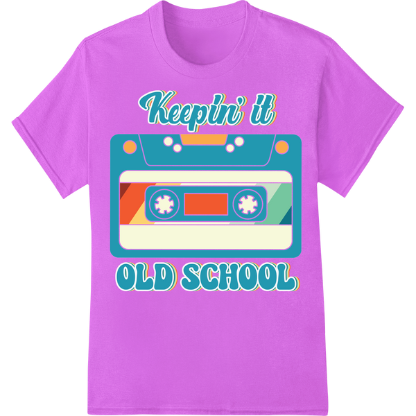 Retro 80s Cassette Tape - OLD SCHOOL DTF Print Transfer on purple shirt - SUPERDTF-DTF Prints-DTF Transfers-Custom DTF Prints