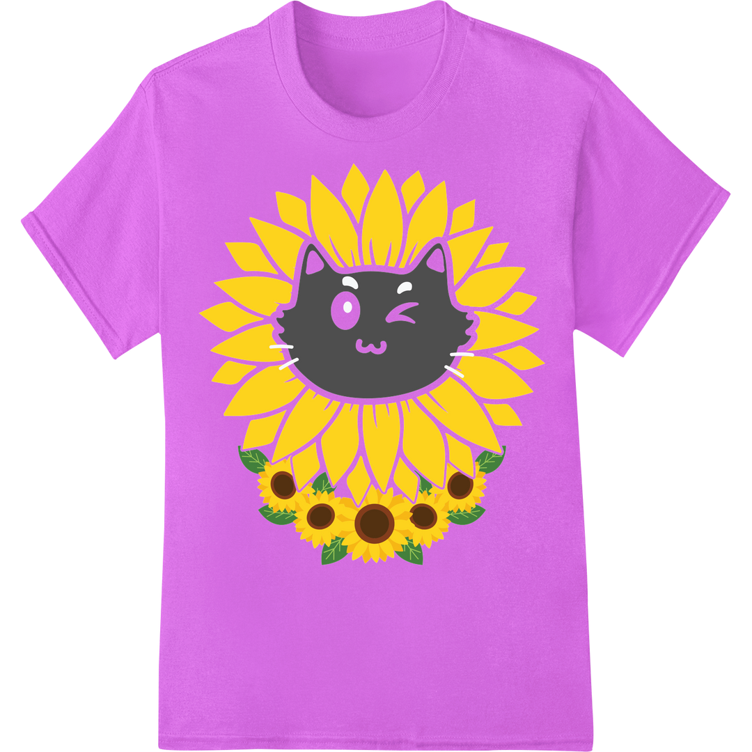 Adorable Cat Sunflower DTF Print Heat Transfer | Cat Lover on purple shirt - SUPERDTF-DTF Prints-DTF Transfers-Custom DTF Prints