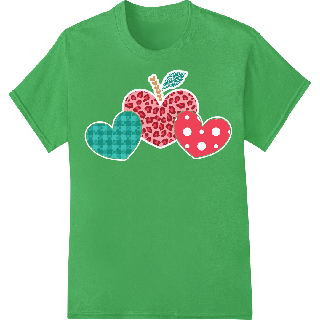 Adorable Apple Hearts Teacher Valentine's DTF Print on green shirt - SUPERDTF-DTF Prints-DTF Transfers-Custom DTF Prints