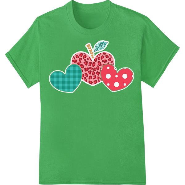 Adorable Apple Hearts Teacher Valentine's DTF Print on green shirt - SUPERDTF-DTF Prints-DTF Transfers-Custom DTF Prints