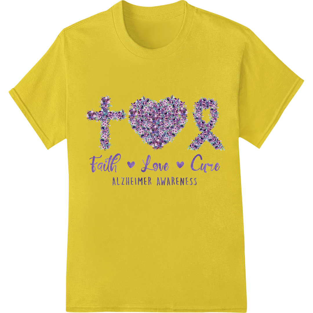 Faith, Love, Cure: Support Alzheimer's Awareness in Style on yellow shirt - SUPERDTF-DTF Prints-DTF Transfers-Custom DTF Prints