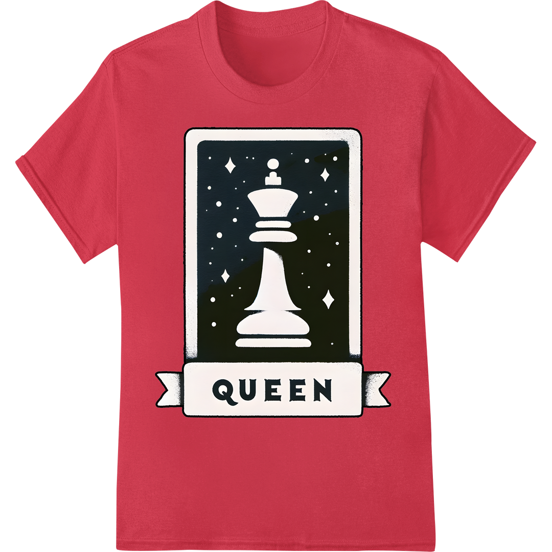 Regal Queen Chess Piece DTF Print Transfer | Bold Design on red shirt - SUPERDTF-DTF Prints-DTF Transfers-Custom DTF Prints