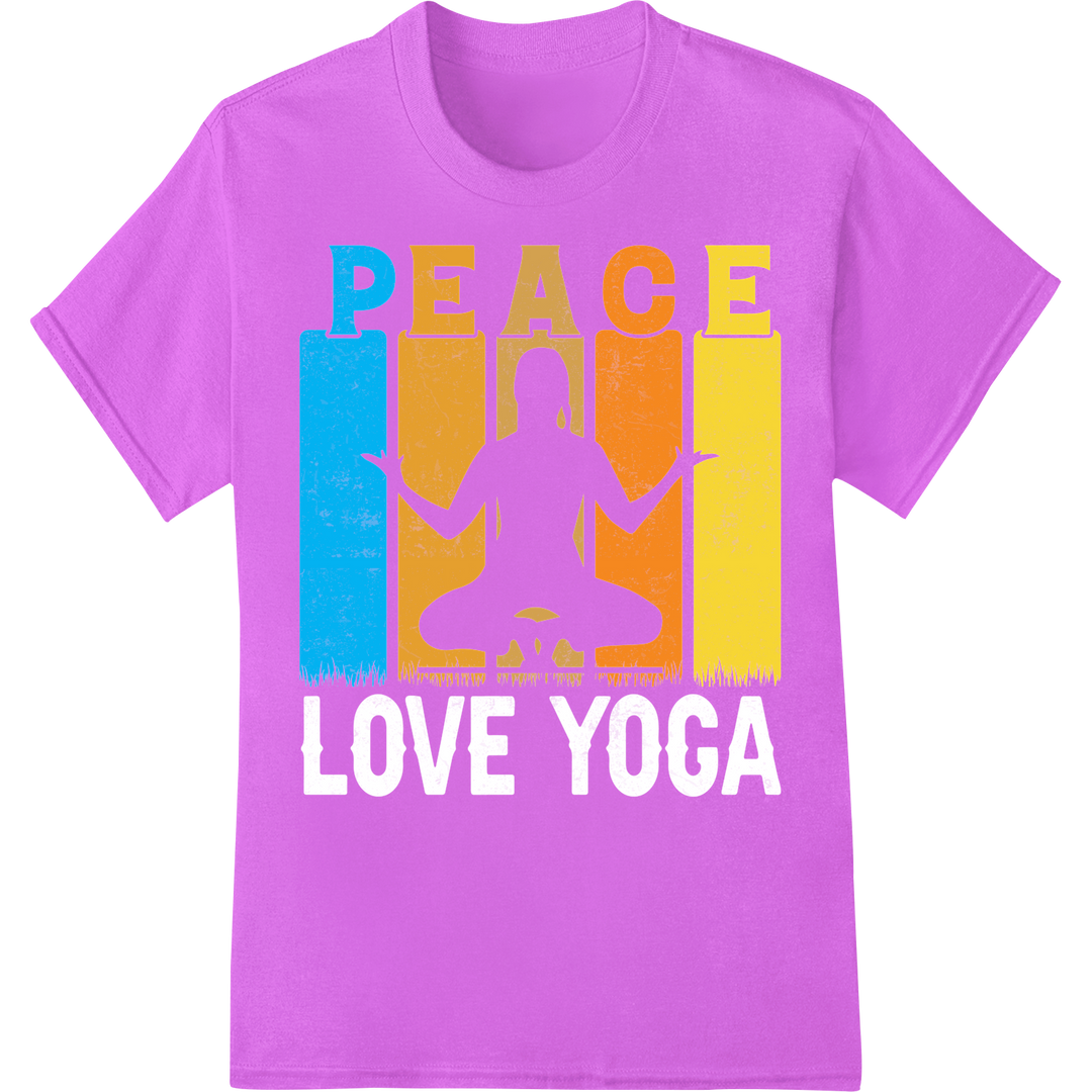 Find Inner Peace: Vibrant Yoga Meditative Pose DTF Print on purple shirt - SUPERDTF-DTF Prints-DTF Transfers-Custom DTF Prints