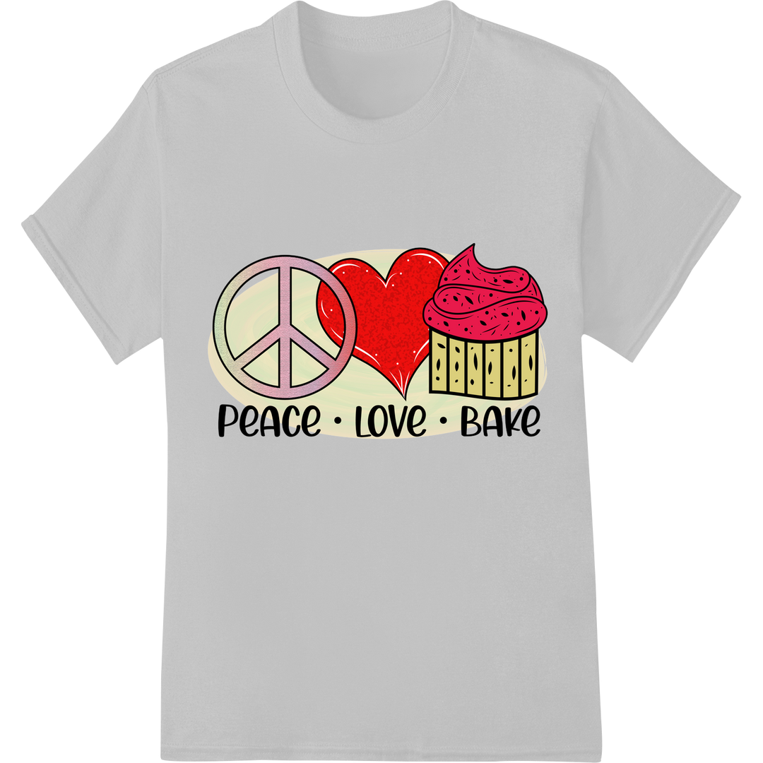 Peace, Love & Cupcakes Funny Baking Humor Kitchen DTF Print on white shirt - SUPERDTF-DTF Prints-DTF Transfers-Custom DTF Prints