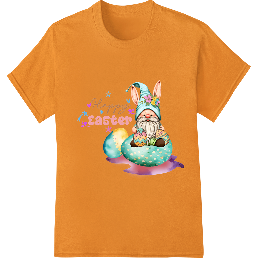 Adorable Easter Gnome with Colorful Eggs - DTF Print on orange shirt - SUPERDTF-DTF Prints-DTF Transfers-Custom DTF Prints