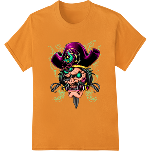 Psychedelic Pirate Skull: Vibrant DTF Print Heat Transfer - High-quality digital printing