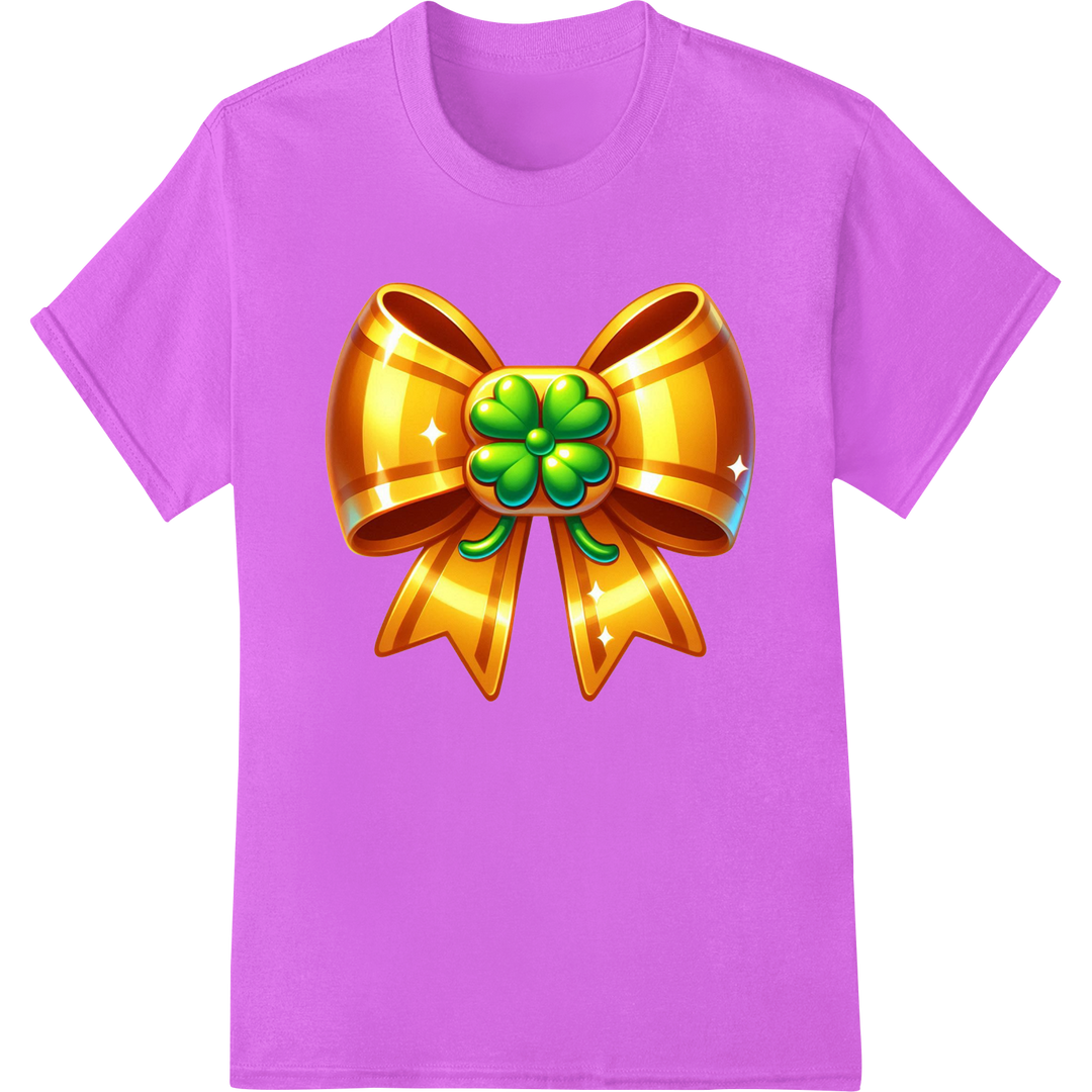 Festive Gold Bow with Lucky Clover DTF Print Heat Transfer on purple shirt - SUPERDTF-DTF Prints-DTF Transfers-Custom DTF Prints