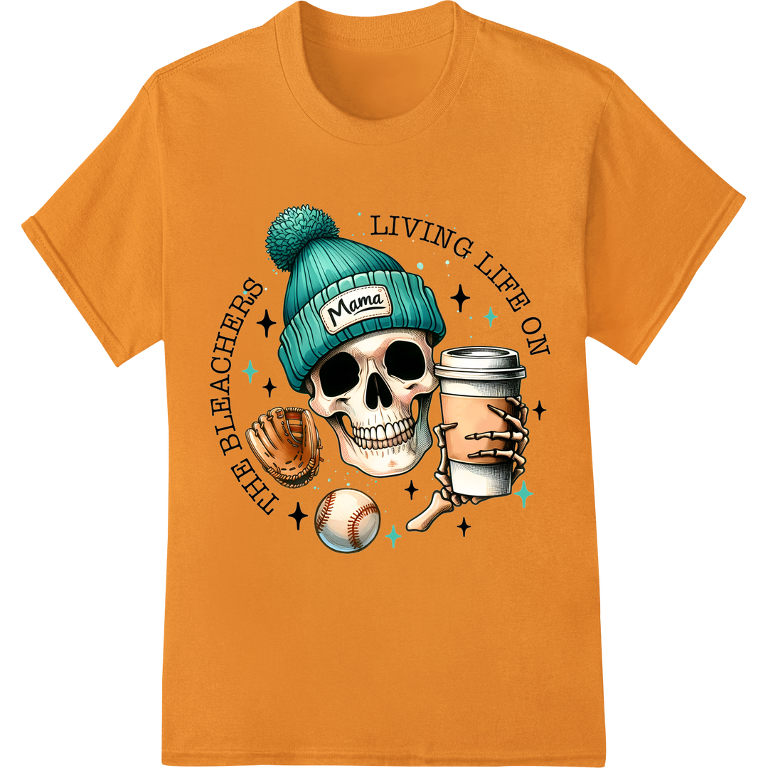 Edgy Baseball Skull Print: Living Life on the Bleachers on orange shirt - SUPERDTF-DTF Prints-DTF Transfers-Custom DTF Prints