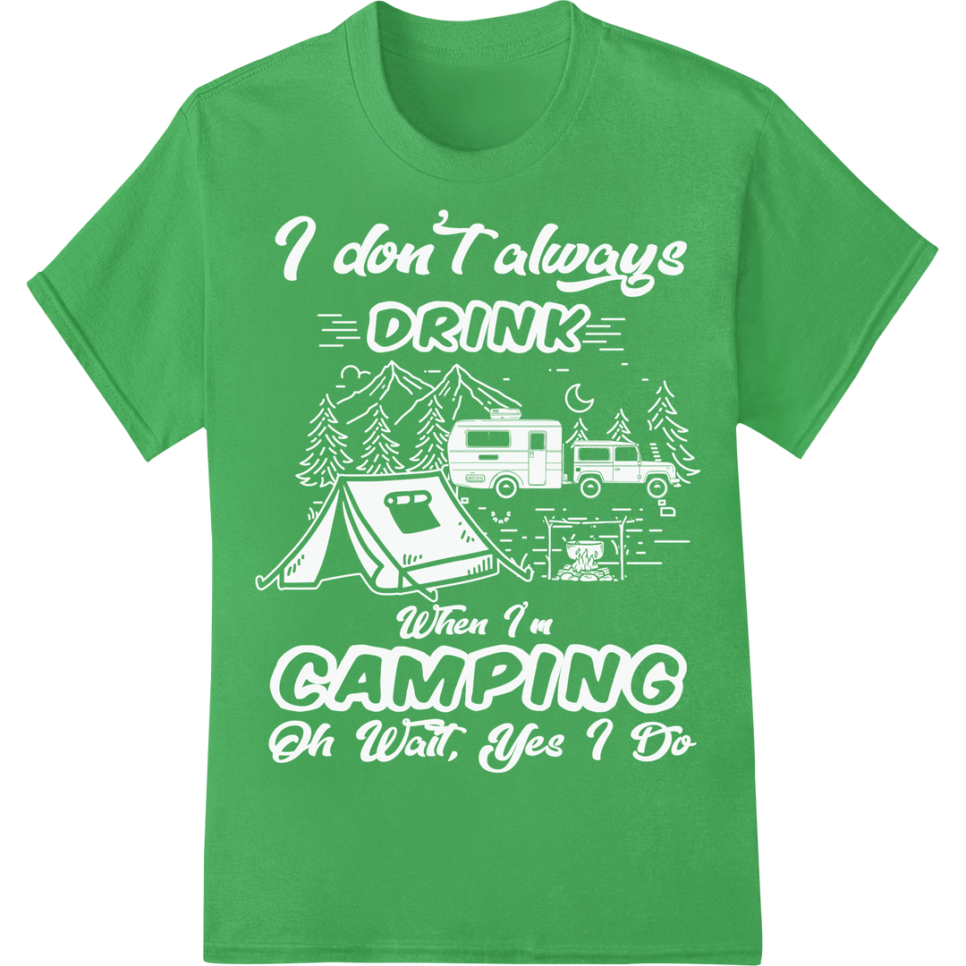 Rustic Outdoors: Minimalist Camping-Inspired DTF Print on green shirt - SUPERDTF-DTF Prints-DTF Transfers-Custom DTF Prints