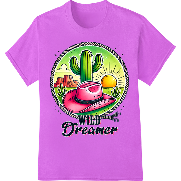 Wild West Dreams: Vibrant Pink Cowboy Cactus DTF Print on purple shirt - SUPERDTF-DTF Prints-DTF Transfers-Custom DTF Prints