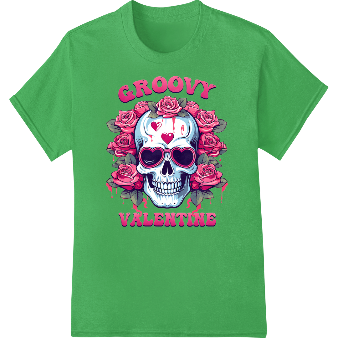 Edgy Skeleton Valentine's Day DTF Print | Groovy Romance on green shirt - SUPERDTF-DTF Prints-DTF Transfers-Custom DTF Prints