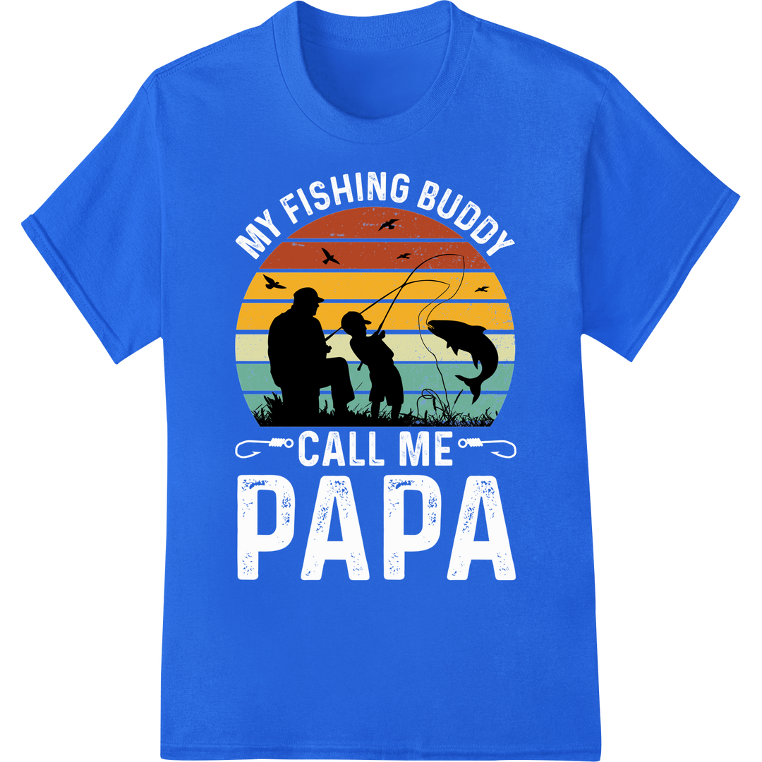 Retro Father-Child Fishing Trip Silhouette DTF Print on blue shirt - SUPERDTF-DTF Prints-DTF Transfers-Custom DTF Prints