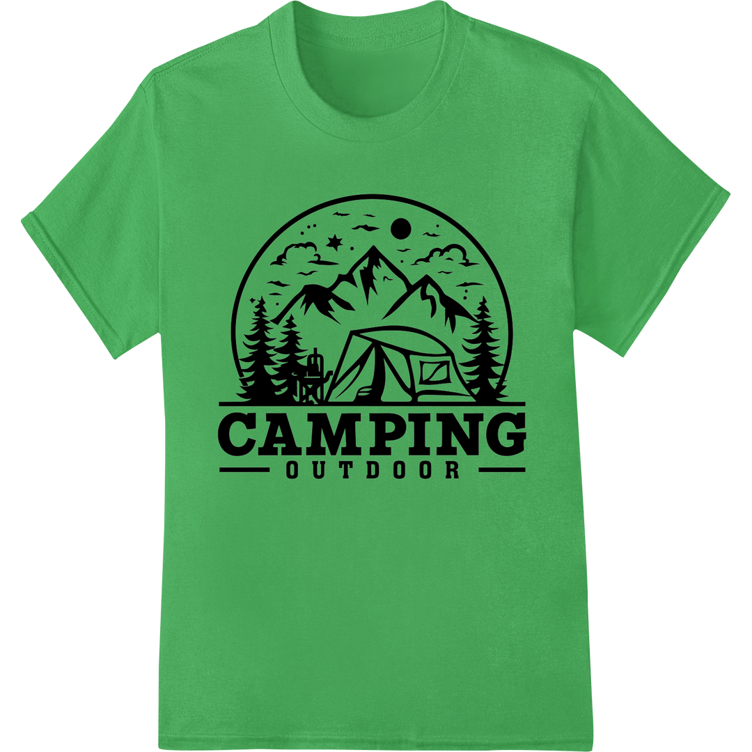 Embrace the Outdoors: Camping Adventure DTF Print Transfer on green shirt - SUPERDTF-DTF Prints-DTF Transfers-Custom DTF Prints