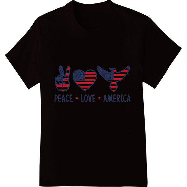 Patriotic Peace Love America DTF Print Heat Transfer on black shirt - SUPERDTF-DTF Prints-DTF Transfers-Custom DTF Prints