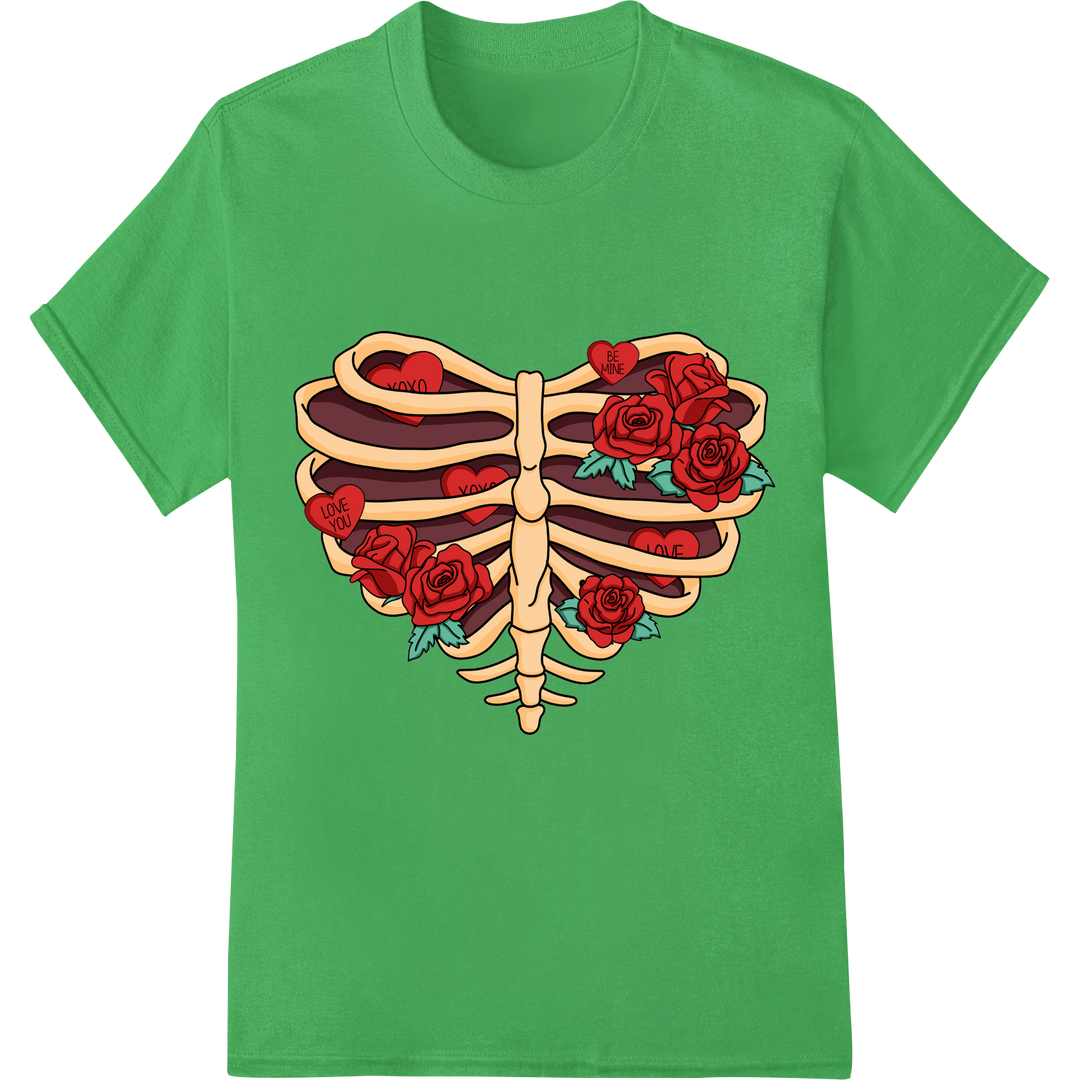 Eternal Love: Skeleton Valentine DTF Print Heat Transfer on green shirt - SUPERDTF-DTF Prints-DTF Transfers-Custom DTF Prints