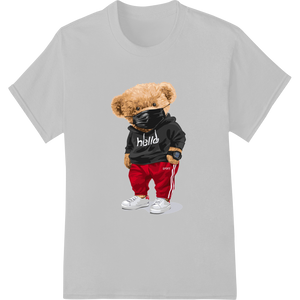 Trendy Teddy: Plush Bear in 'Hello' Hoodie & Red Pants with custom digital printing artwork