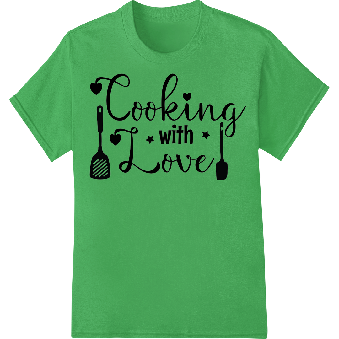 Cooking with Love: Adorable Kitchen DTF Print Transfer on green shirt - SUPERDTF-DTF Prints-DTF Transfers-Custom DTF Prints