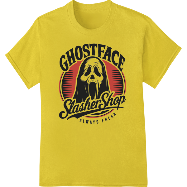 Cutting-edge innovative apparel printing featured on Ghostface Slasher Shop: Always Fresh Horror DTF Transfer