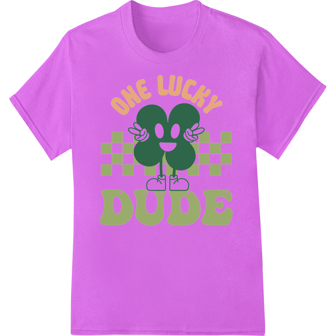 Lucky Dude St. Patrick's Shamrock DTF Print Heat Transfer on purple shirt - SUPERDTF-DTF Prints-DTF Transfers-Custom DTF Prints