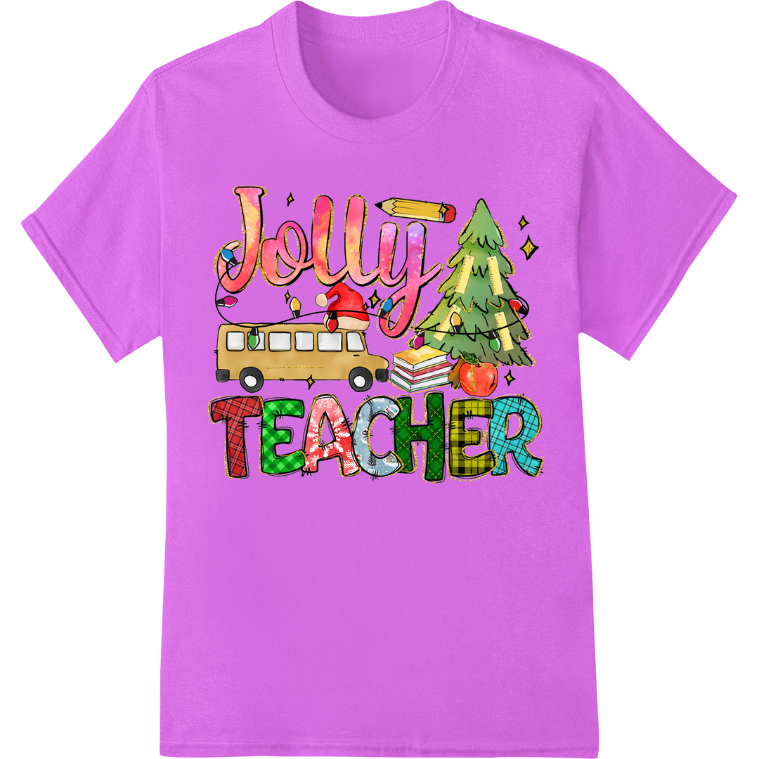 Jolly Teacher Christmas DTF Print Heat Transfer | Festive Fun on purple shirt - SUPERDTF-DTF Prints-DTF Transfers-Custom DTF Prints