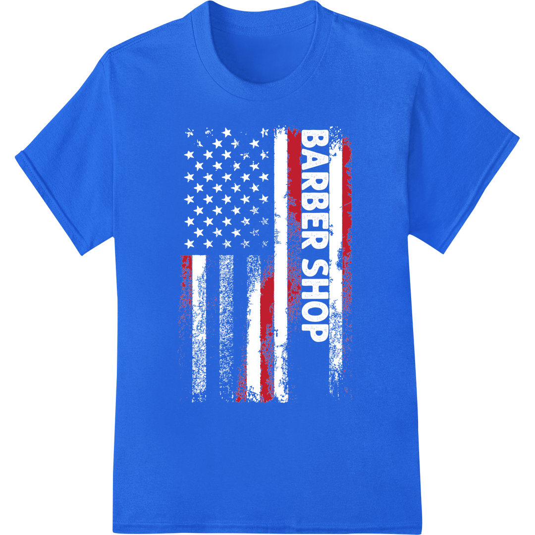 Bold Patriotic Red & White Striped Abstract DTF Print on blue shirt - SUPERDTF-DTF Prints-DTF Transfers-Custom DTF Prints